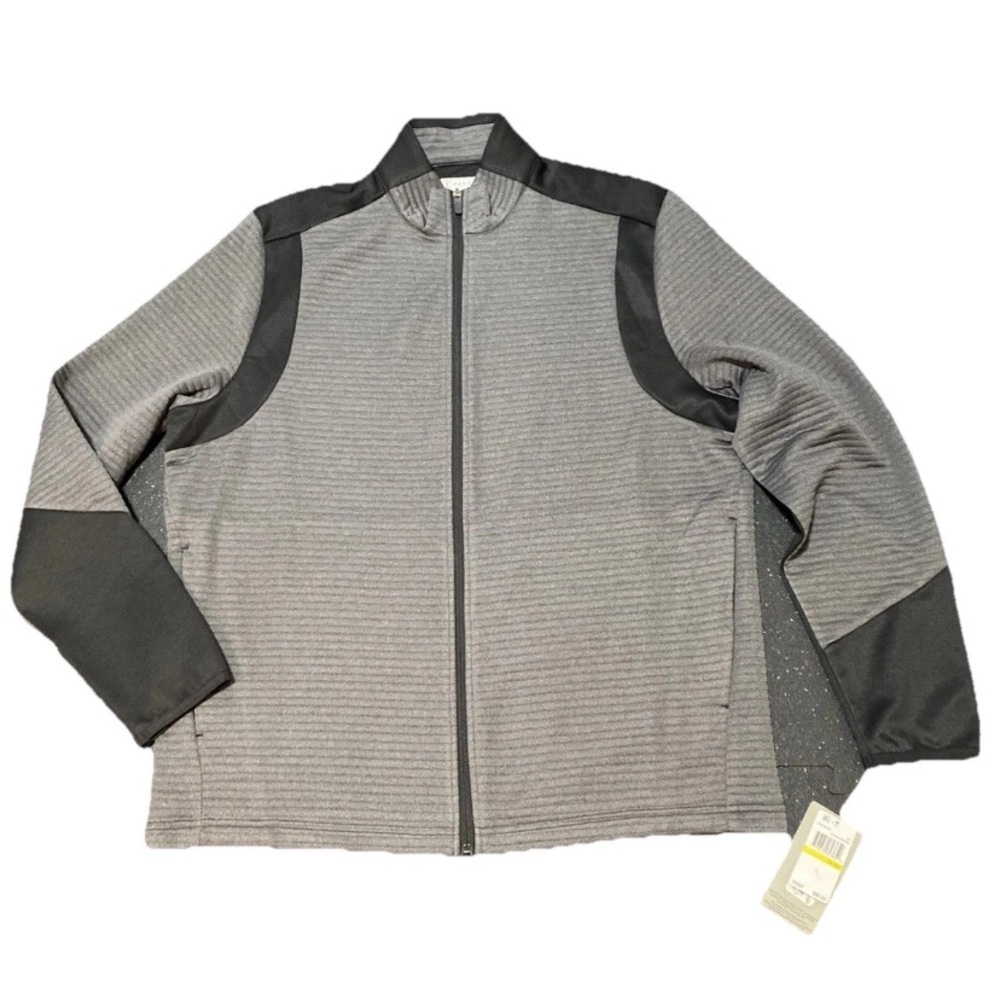 NWT PGA Tour Men's Fleece Full Zip Golf Jacket, Gray Black Caviar Heather, Sz M